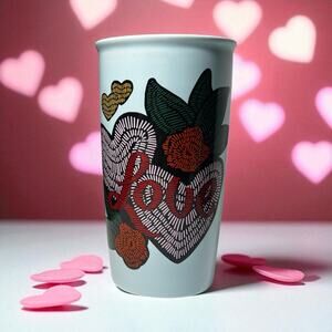 Starbucks Tumbler Love Valentine Stitch Tattoo Cup 12oz Ceramic Blue Coffee Mug